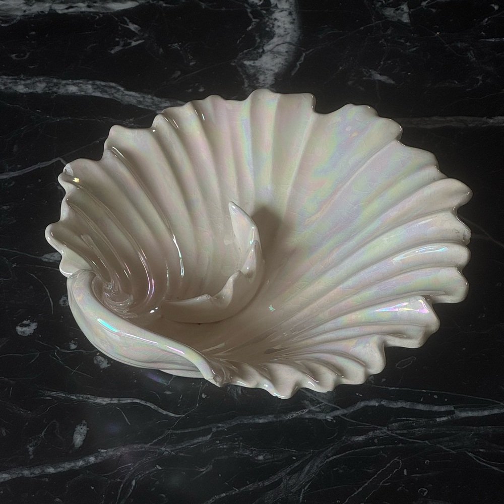 Rare Vintage Iridescent Ceramic Shell Ashtray - Set of 2